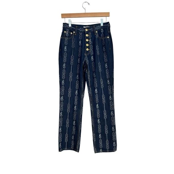 NWT TORY BURCH Gemini Link Bloom Jacquard Denim Pant Jeans Womens Size 26 - Picture 4 of 12